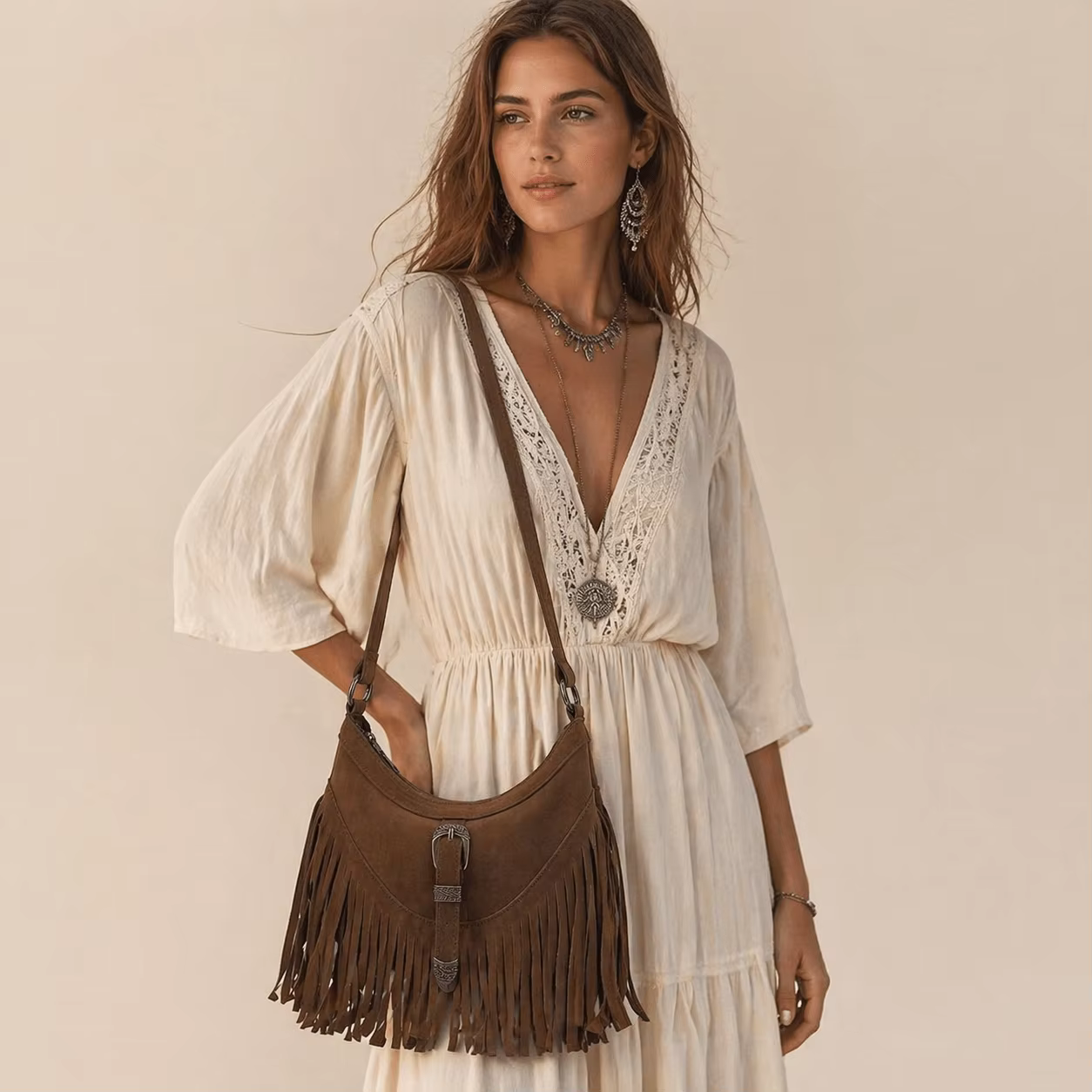 Sac à franges en faux daim pour femmes