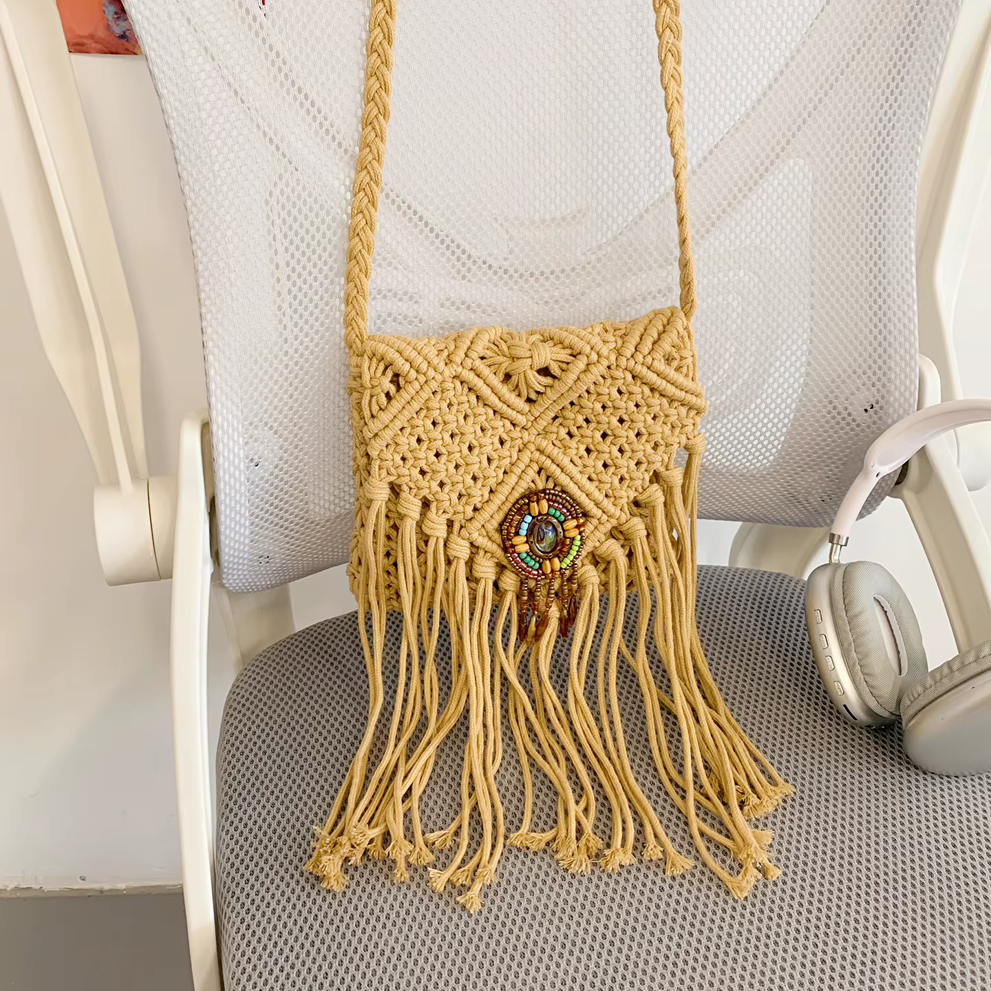 Nouveau sac bandoulière bohème en macramé pour femme