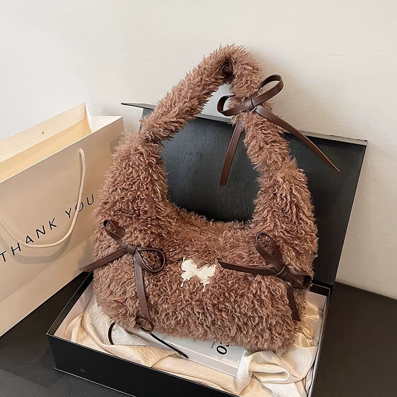  Sac à bandoulière en peluche tendance pour femmes