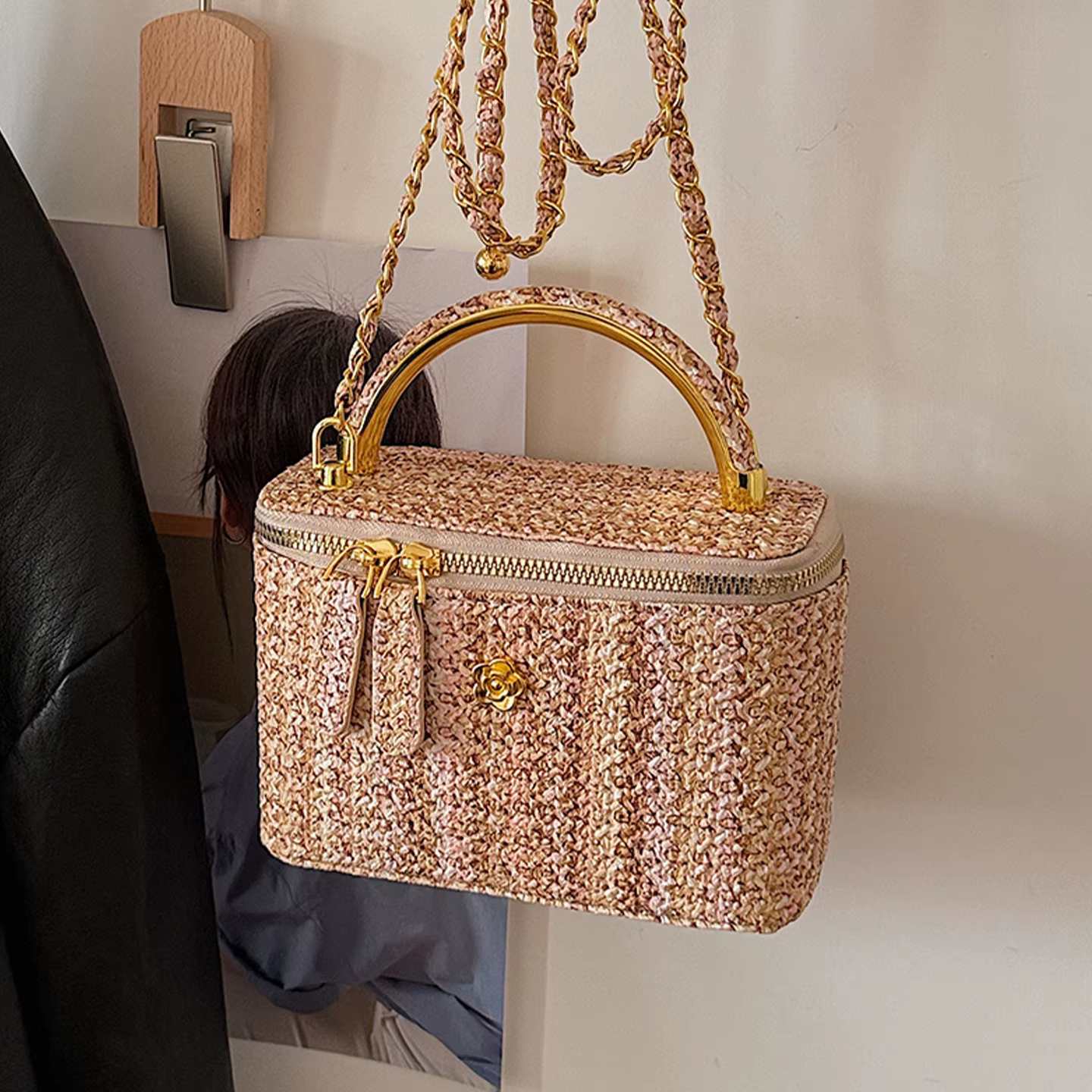 Sac à bandoulière mini en paille tressée pour femme