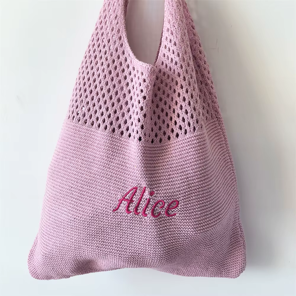 Sac fourre-tout en laine tricoté de couleur unie