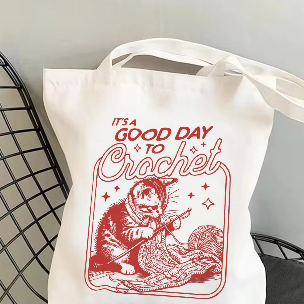 Its A Good Day to Crochet Cat Tote Bag