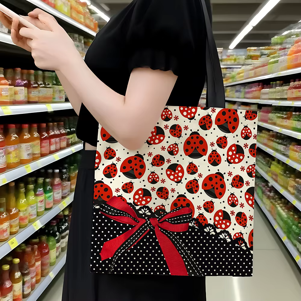 Sac fourre-tout en toile à pois coccinelle