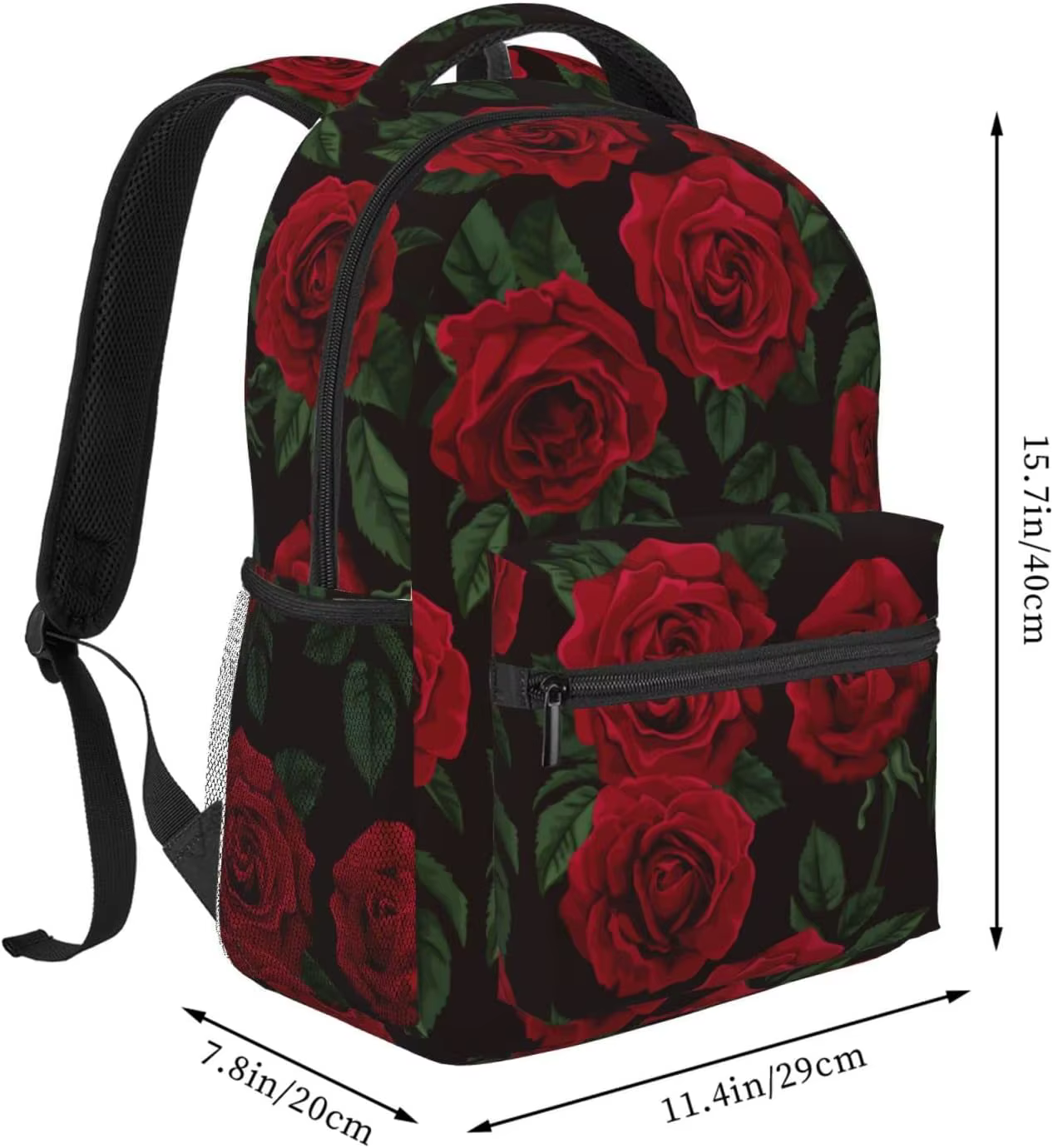 Sac à dos léger à motif de fleurs roses rouges pour hommes et femmes