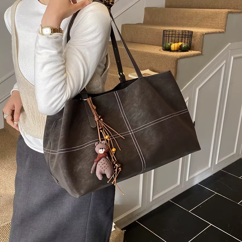 Sac à Main en cuir pour femmes mode automne hiver grand fourre-tout Boston Sac en daim souple mat dame Sac à