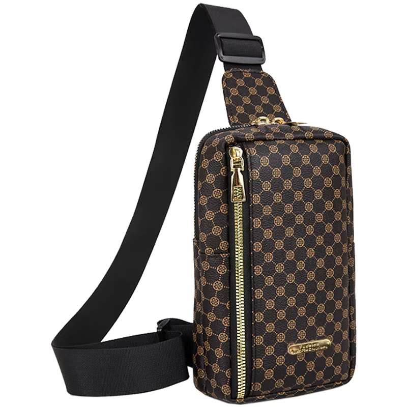 Sac de poitrine classique à motif écossais marron