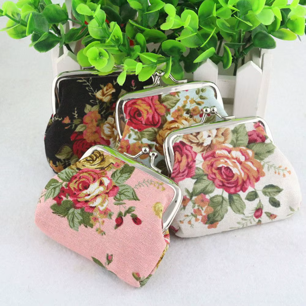 Floral femmes Vintage fleur rétro Mini petit portefeuille pochette porte-monnaie porte-carte de crédit