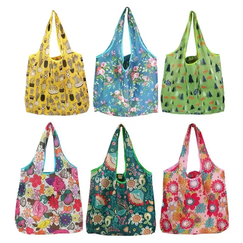 2024 femmes fourre-tout sac à provisions fleur impression pliable réutilisable écologique Shopper sacs