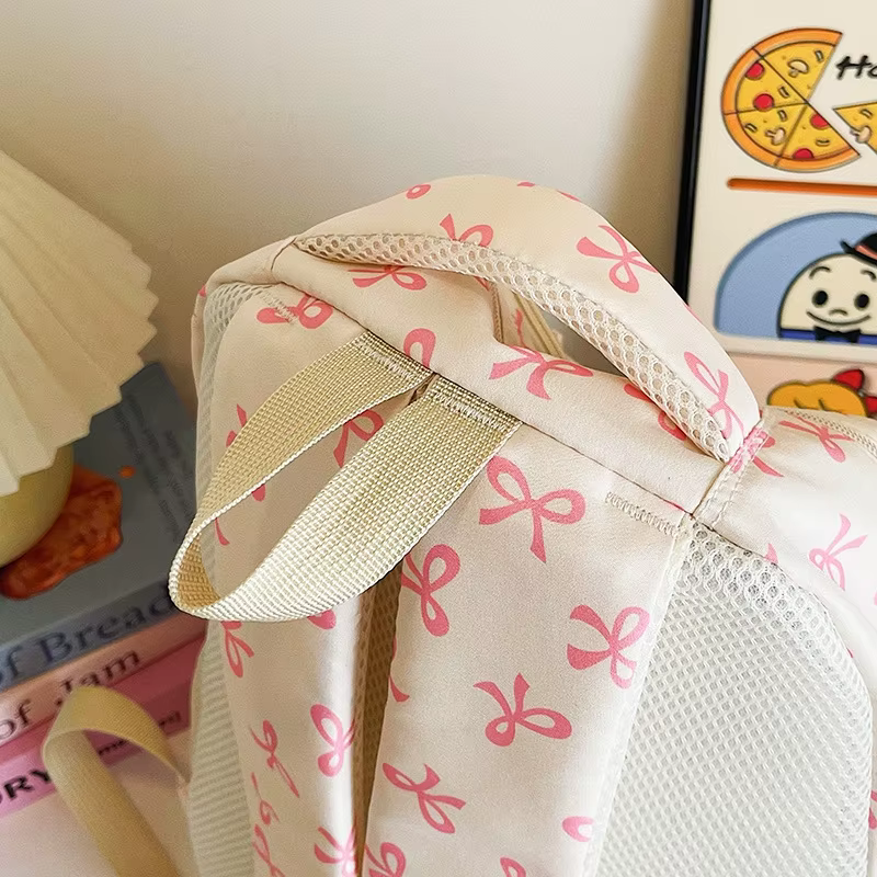 3 pièces/ensemble mignon fille grande capacité sac à dos nœud imprimé Nylon cartable sangle réglable femmes quotidien Campus sac à dos
