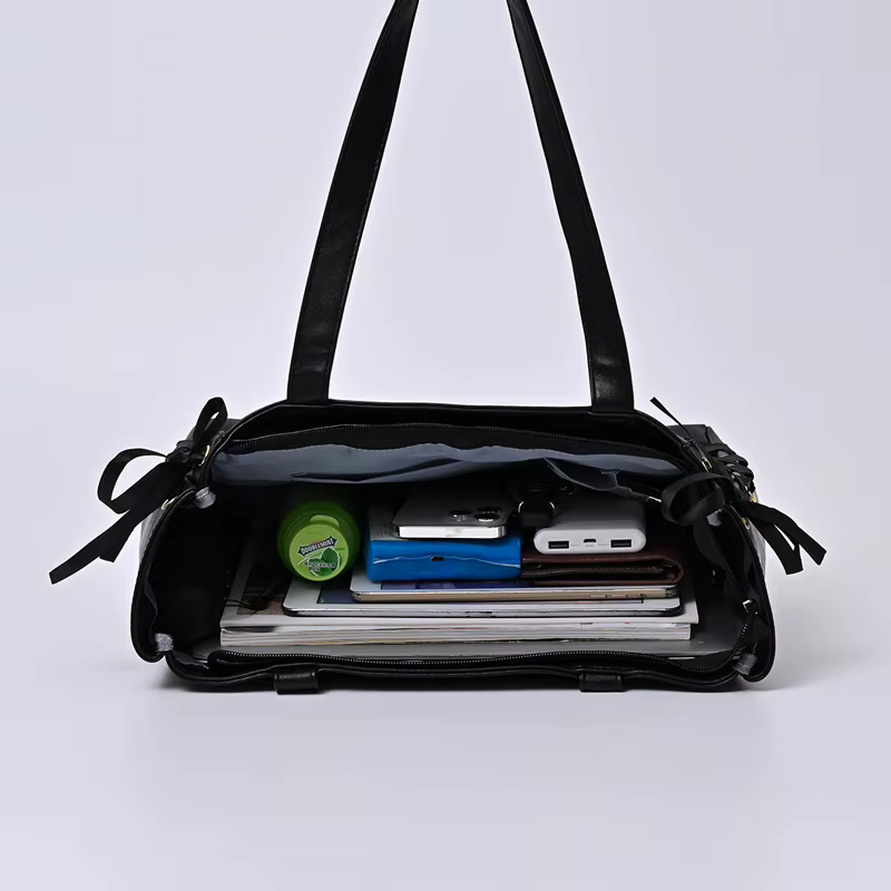 Sac à poignée supérieure pour femmes, sac à bandoulière en ruban de Satin à pois, grande capacité pour étudiants, Texture confortable et polyvalente, sac Ita