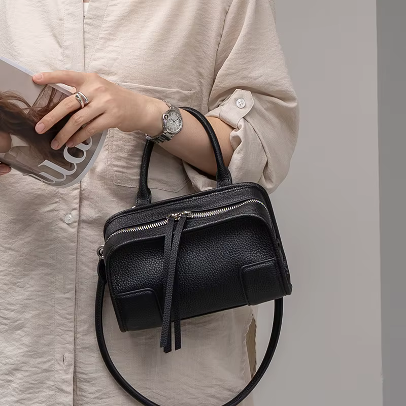 Sac Boston Mini en Cuir de Vachette Véritable pour Femme