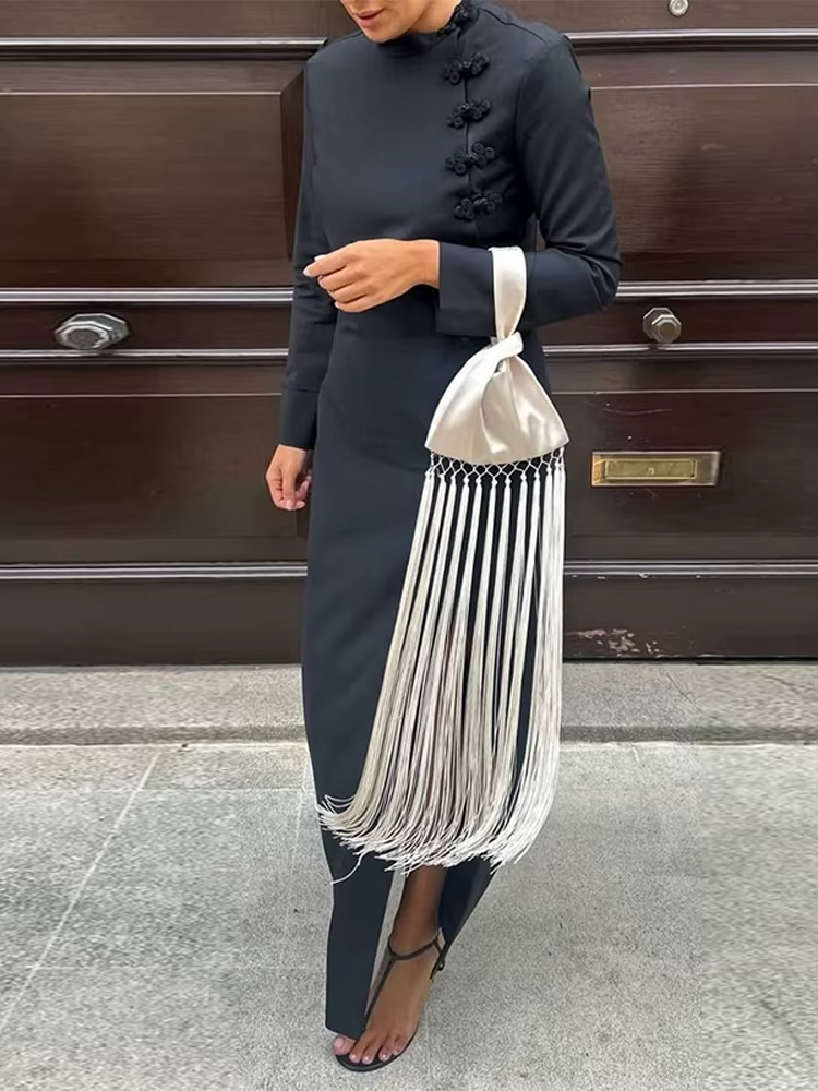 Mini sac à main en satin à franges pour femme