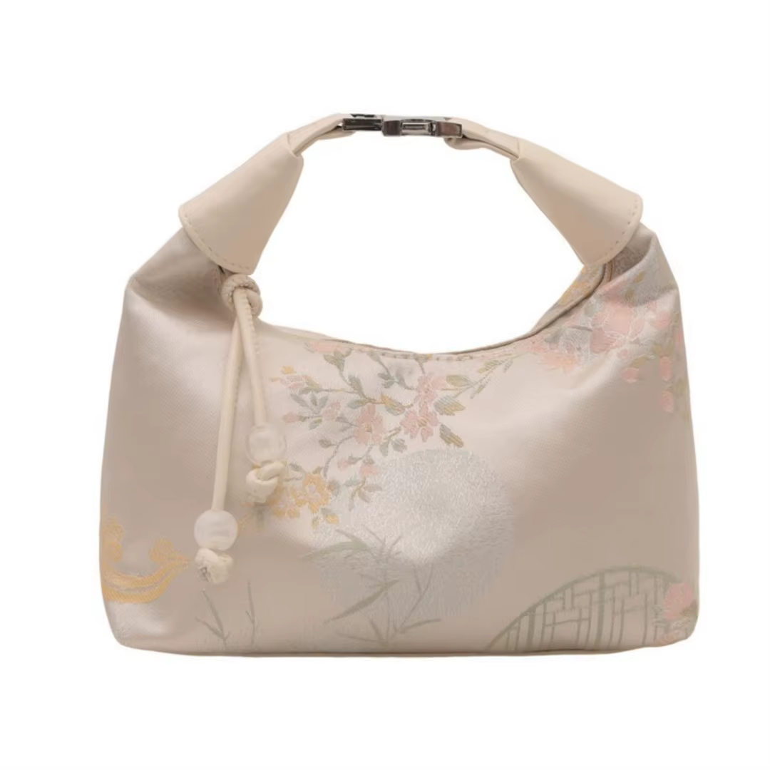 Nouveau sac fourre-tout tendance Chic sac à bandoulière brodé doux Texture en Nylon pendentif perle sac