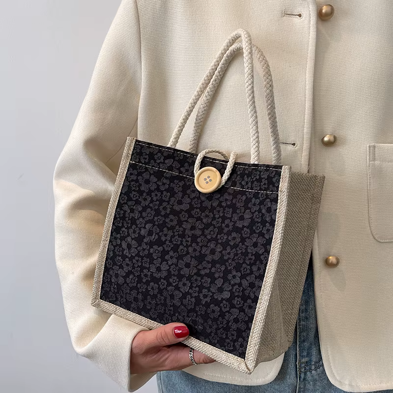 Sac à main en lin à fleurs pour femmes