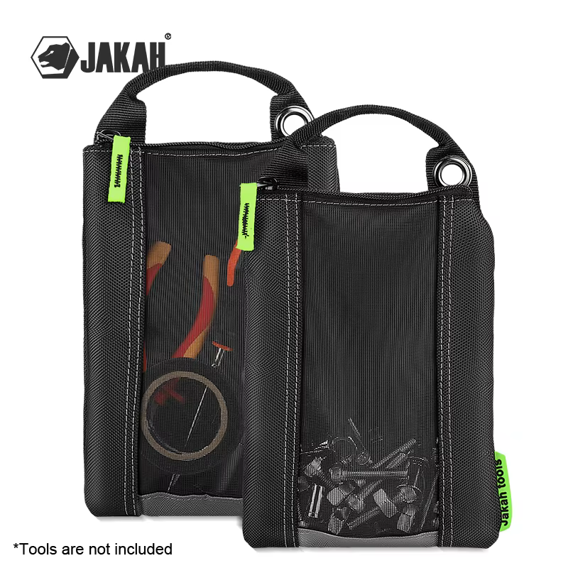 Jakah Lot de 2 pochettes à outils avec fermeture éclair, fenêtre en maille et œillets de suspension JK-211