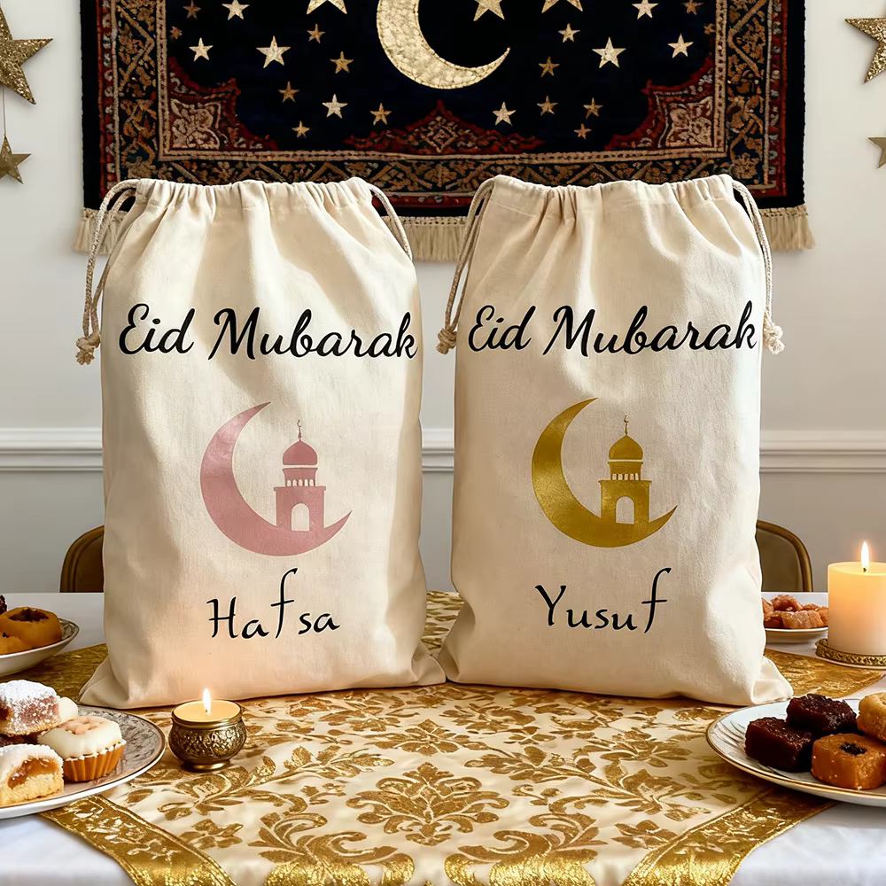 Sac cadeau en coton avec nom personnalisé eid mubarak