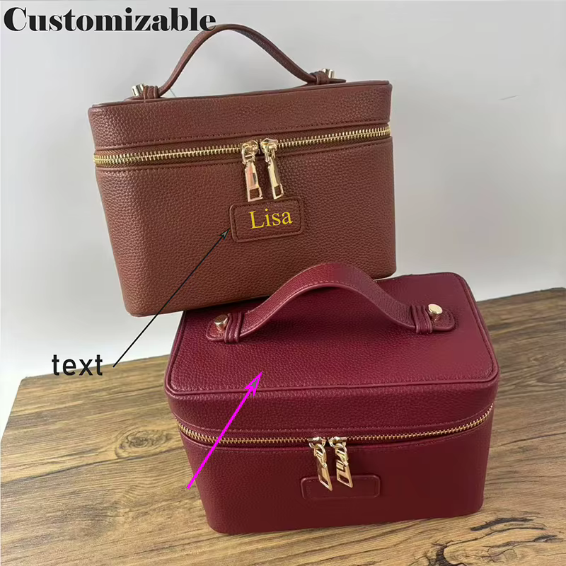 Sac de maquillage classique personnalisable à motif pierre pour femme, doublure en cuir facile à nettoyer, sac de rangement carré pour produits de soin
