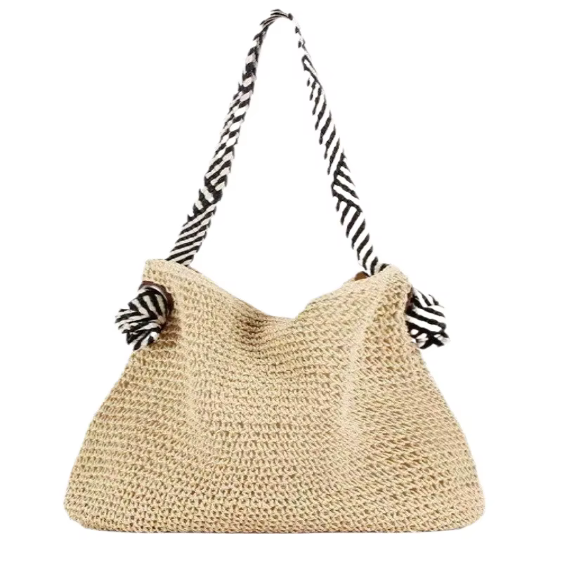 Sac à bandoulière pour femme, sac d'été en paille tressée, sac sous le bras de grande capacité, petit sac carré color block