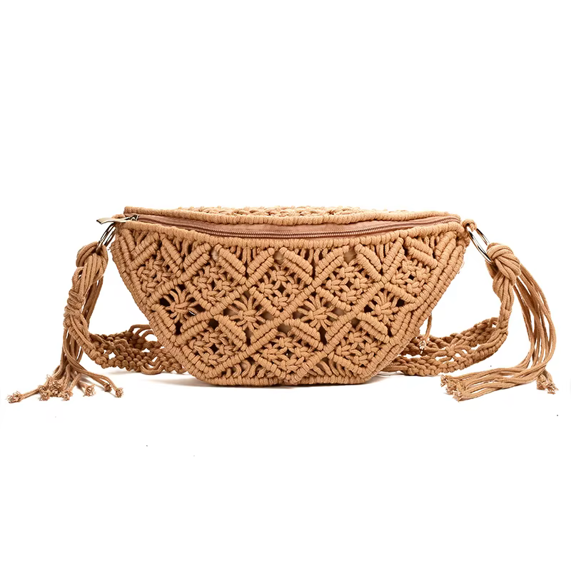 Sac de plage bohème tissé à la main avec pompons, crochet en coton évidé, fourre-tout de voyage, sacs à main de style ethnique, sac sous les bras, été