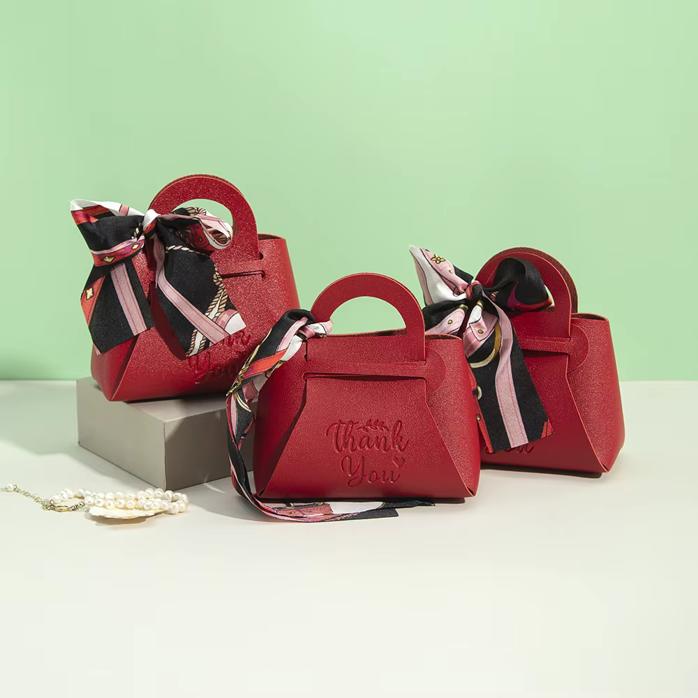 Mini sacs cadeaux de pâques en cuir avec ruban à nœud