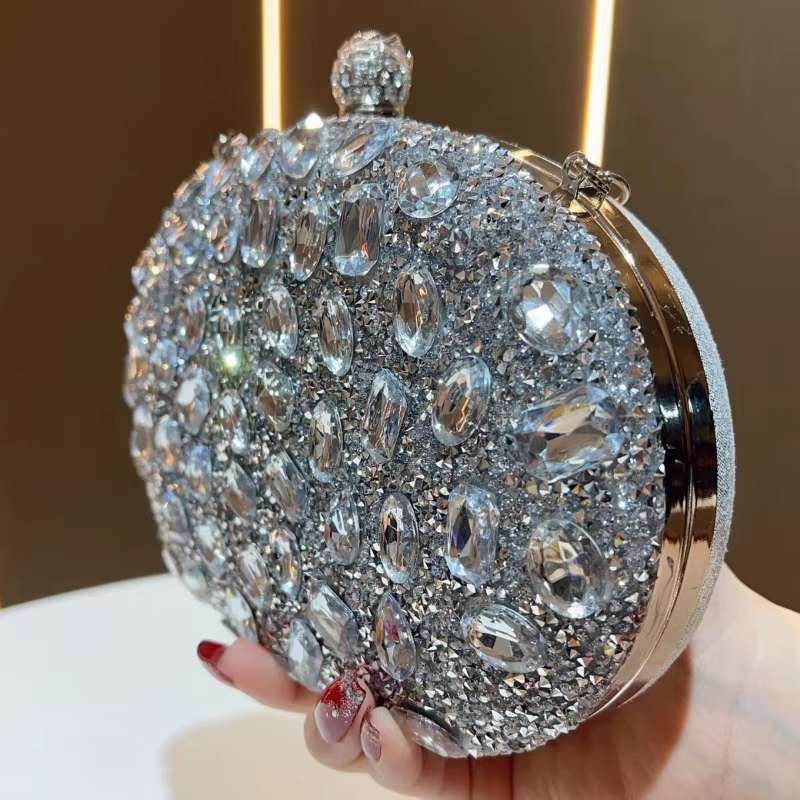 Sacs de soirée de luxe en cristal argenté et diamant doré pour fête d'anniversaire