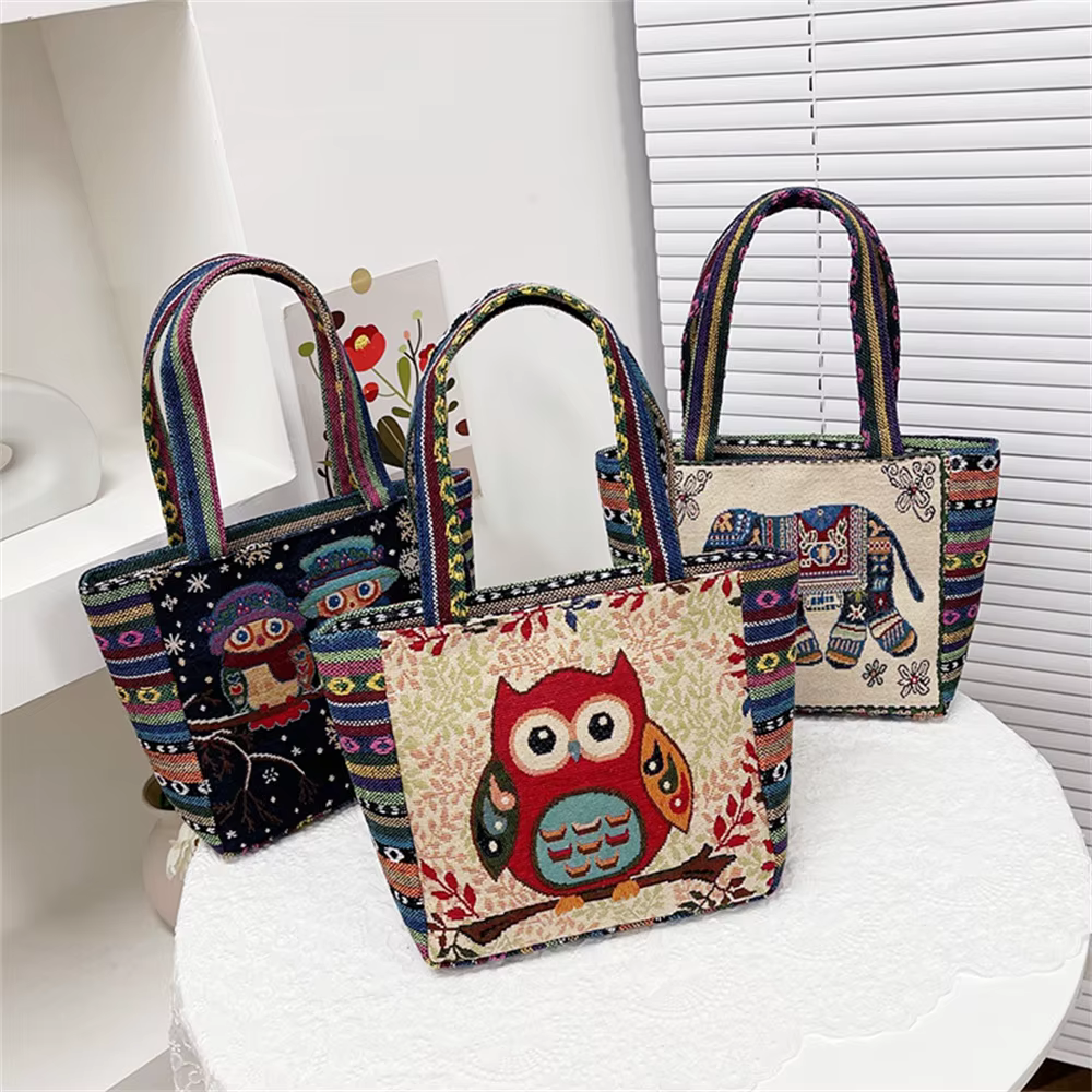 Sac à bandoulière en nylon brodé rétro pour femme