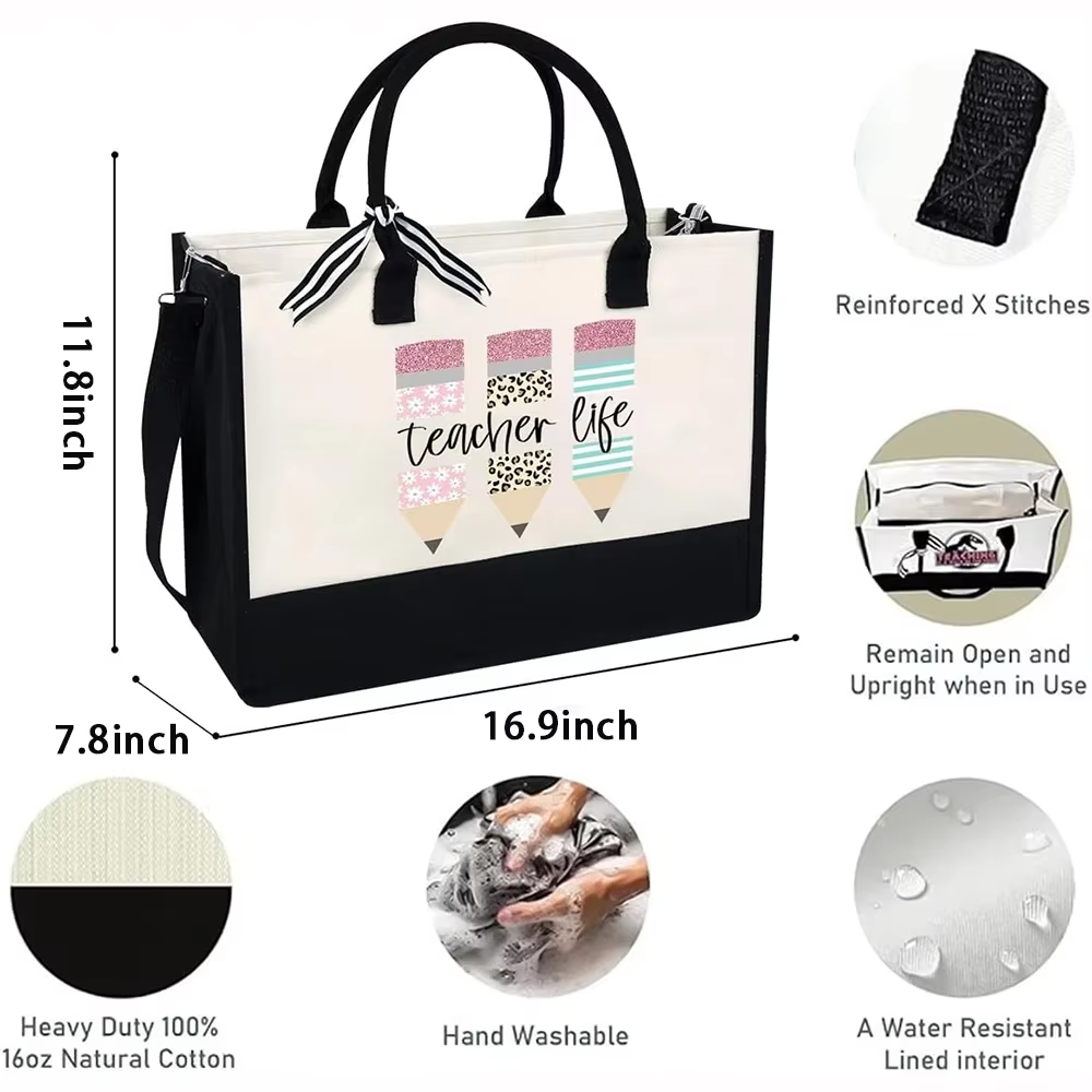 1 pièces 16.9*11.8*7.8 pouces sac fourre-tout de vie pour enseignant avec sangles cadeau de remerciement pour Mentor cadeaux de retour à l'école pour les enseignants Graduation