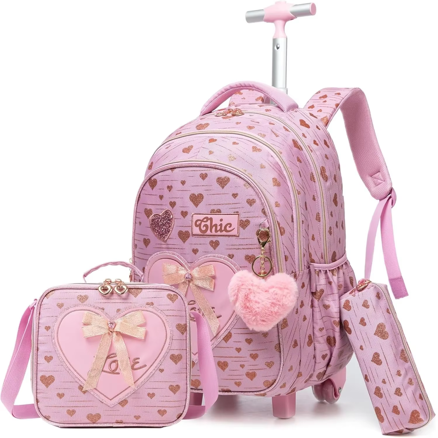 Sac à dos à roulettes avec ruban nœud papillon pour enfants