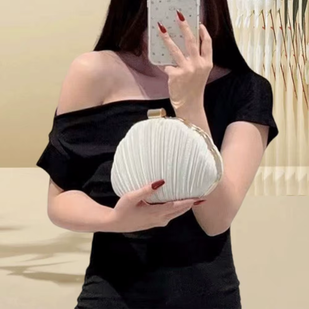 Nouvelle Pochette de Soirée Élégante en Forme de Coquille avec Doublure en Nylon