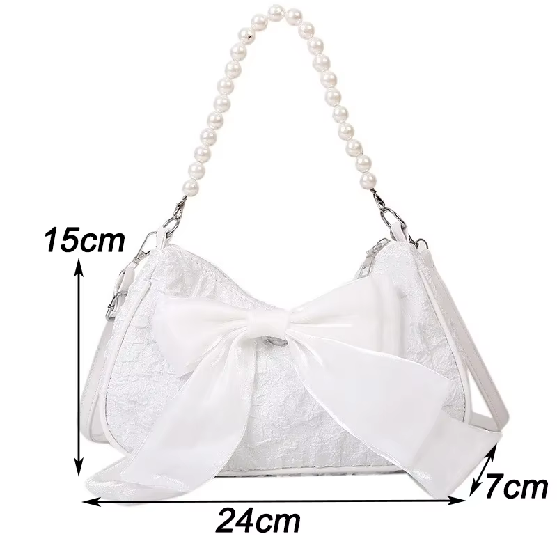 Sac à main plissé blanc en perles pour femmes