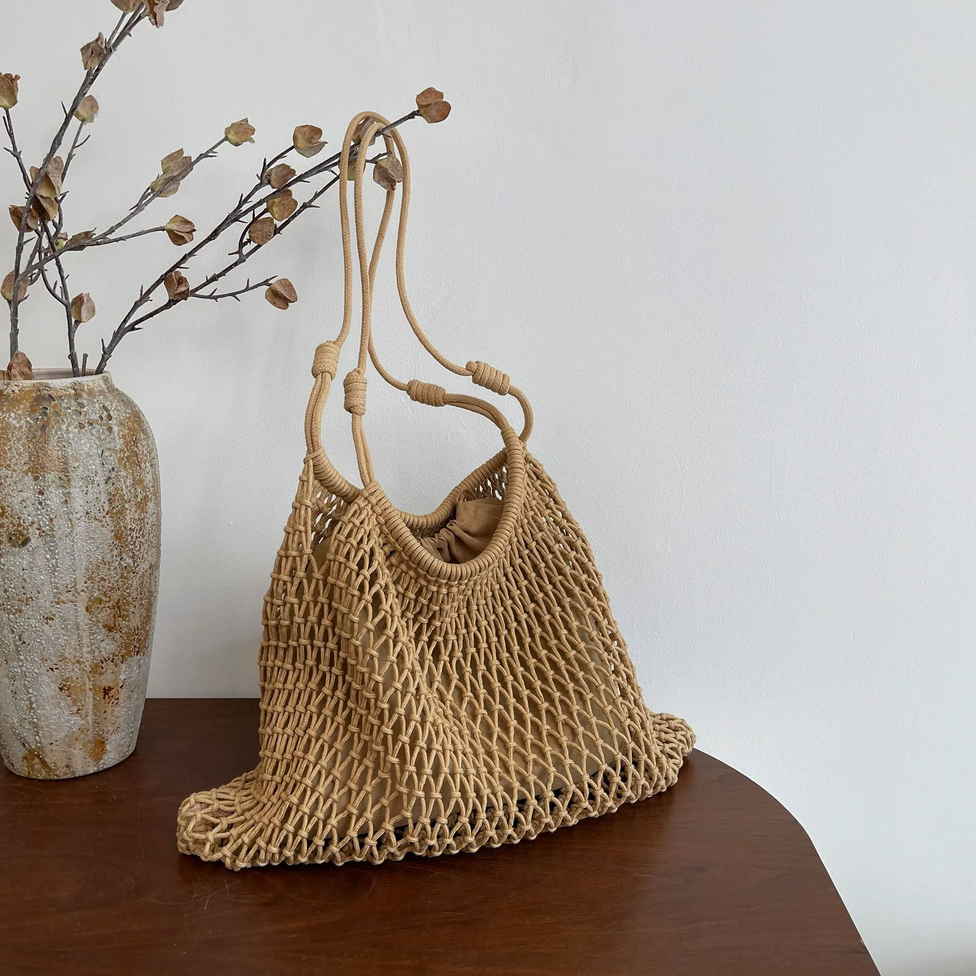 Sac fourre-tout vintage en crochet fait main grande capacité