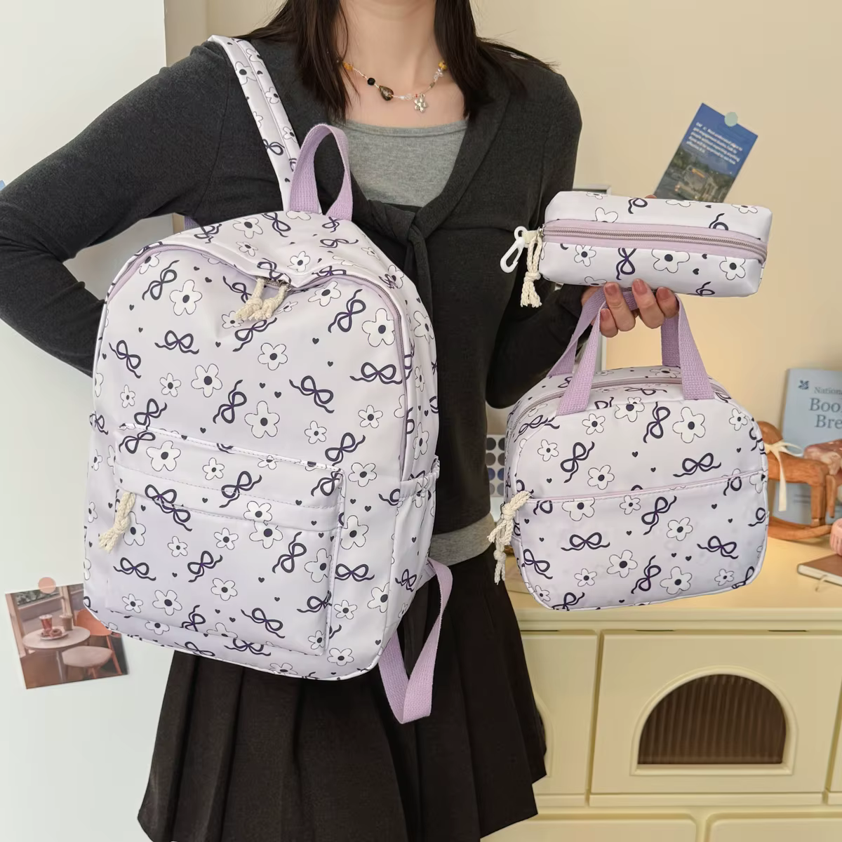Sac à dos imprimé fleurs avec nœud