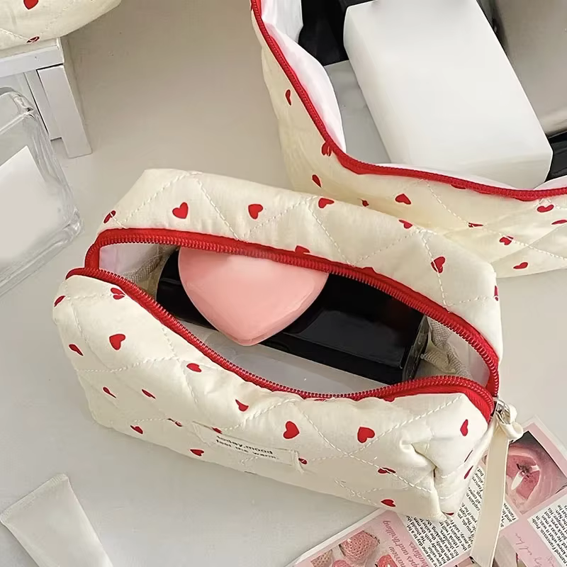 Sac de maquillage matelassé à fermeture éclair pour femmes