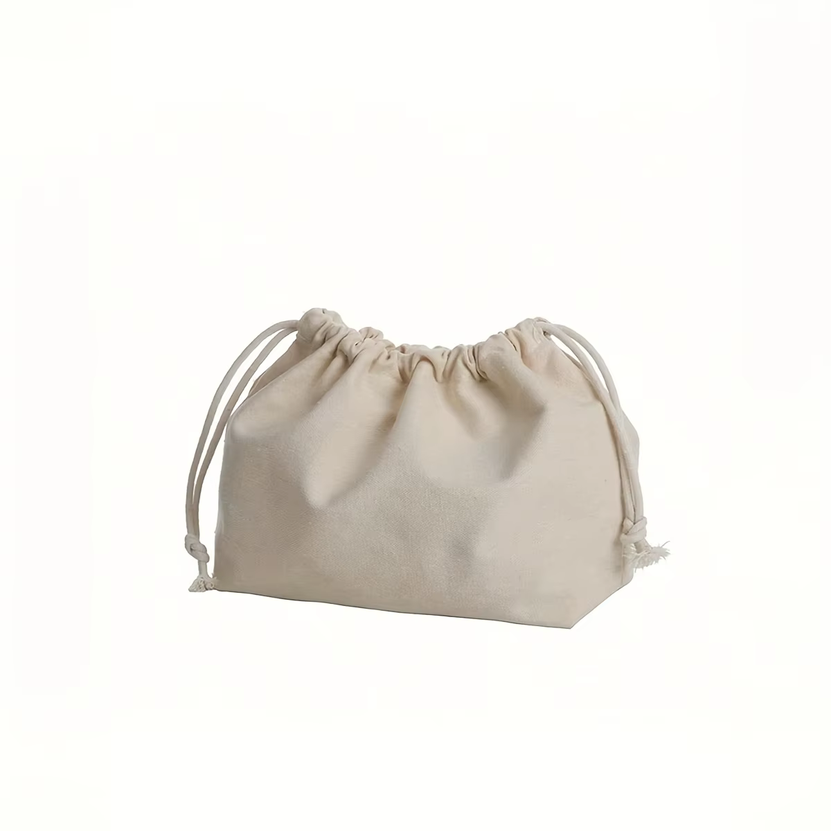 1 sac de rangement beige en polyester à double cordon de serrage - un accessoire décontracté et un sac organisateur de cosmétiques avec fermeture sécurisée