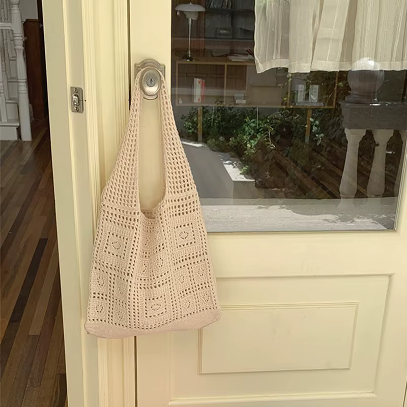 Sacs fourre-tout au crochet simple pour femmes, sac à main à poignée supérieure, creux, décontracté, à la mode, initié, dames, shopping