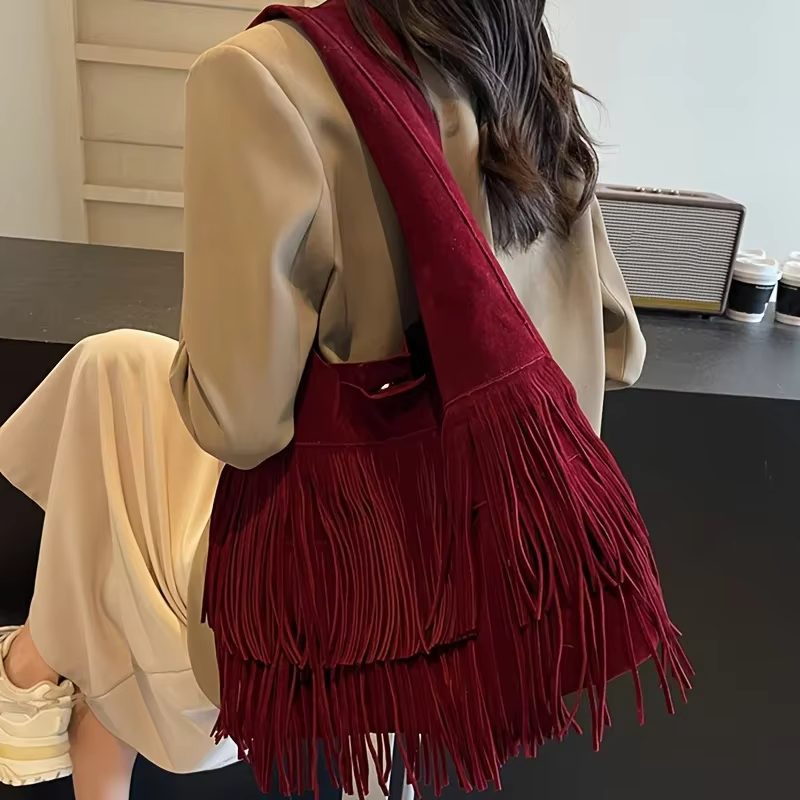 Sac fourre-tout à franges pour femme Perfect Lily avec fermeture et détails festonnés