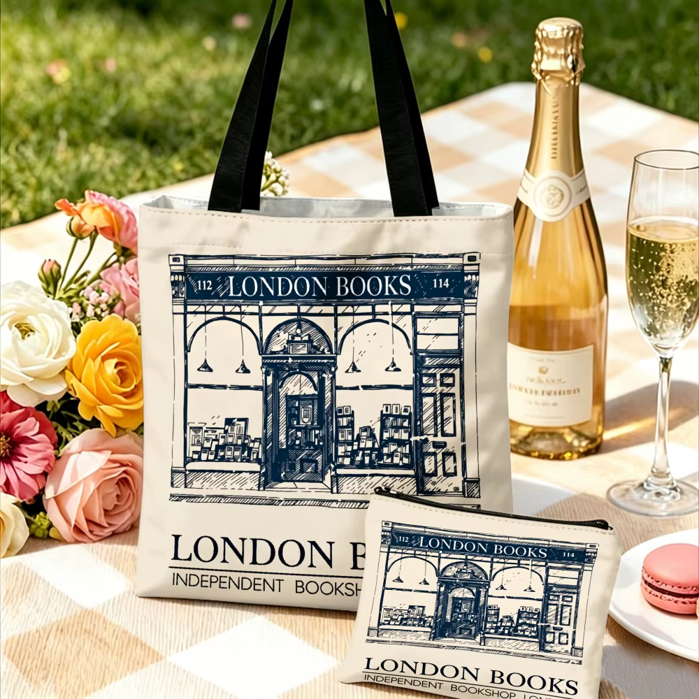 Sac fourre-tout chic et décontracté avec imprimé livres de Londres