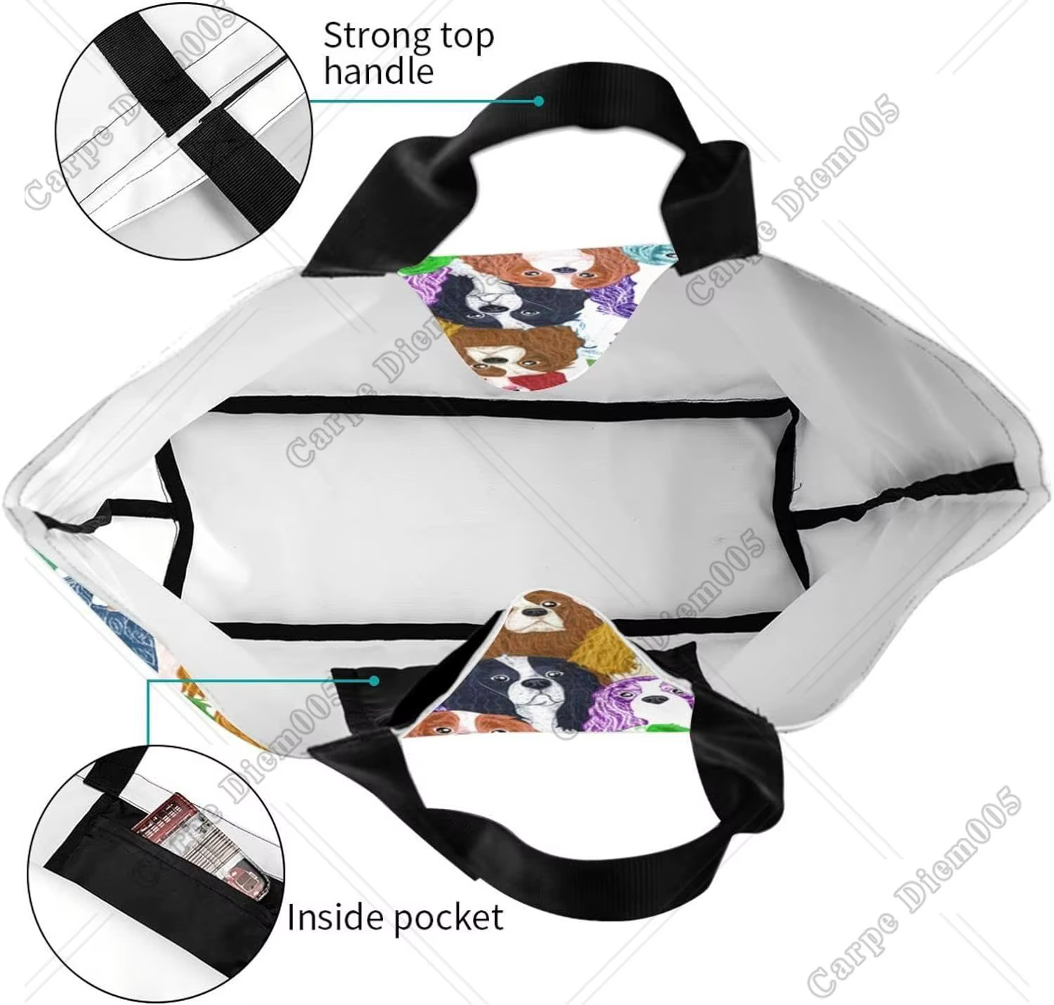 Sac fourre-tout coloré King Charles Spaniel Cartoon