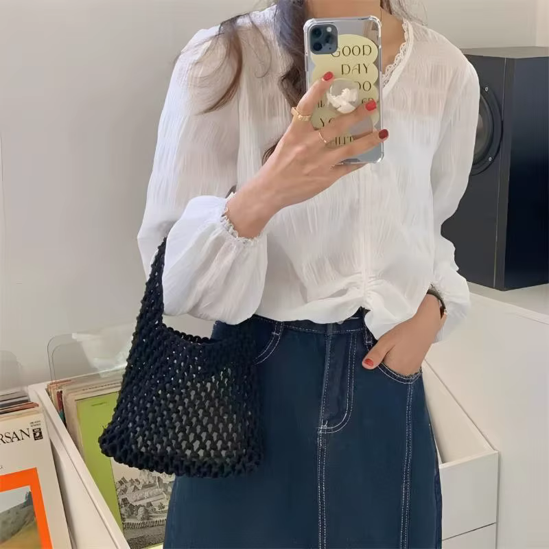 Sac à main tricoté, pochette à bandoulière tissée à la main ajourée