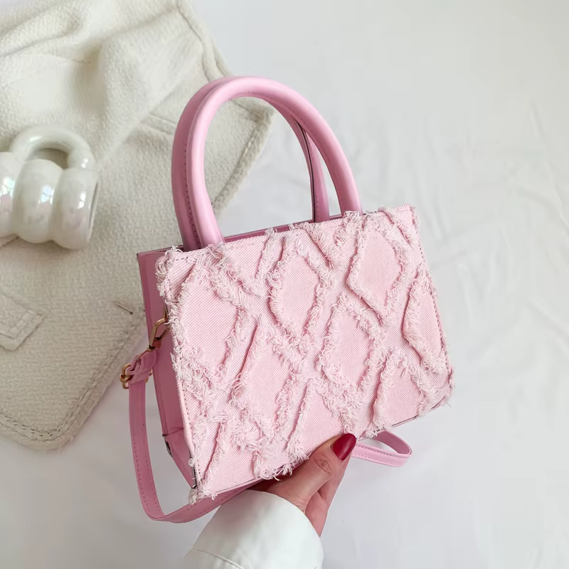 Sacs à main vintage en toile avec pompon pour femmes