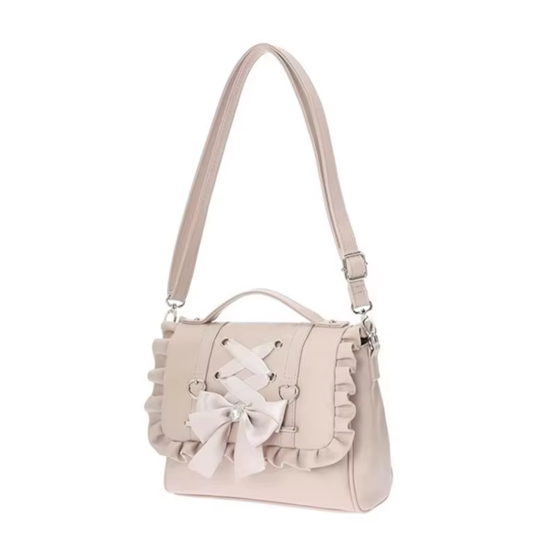 Sac Lolita en cuir PU, sac d'école rose noir