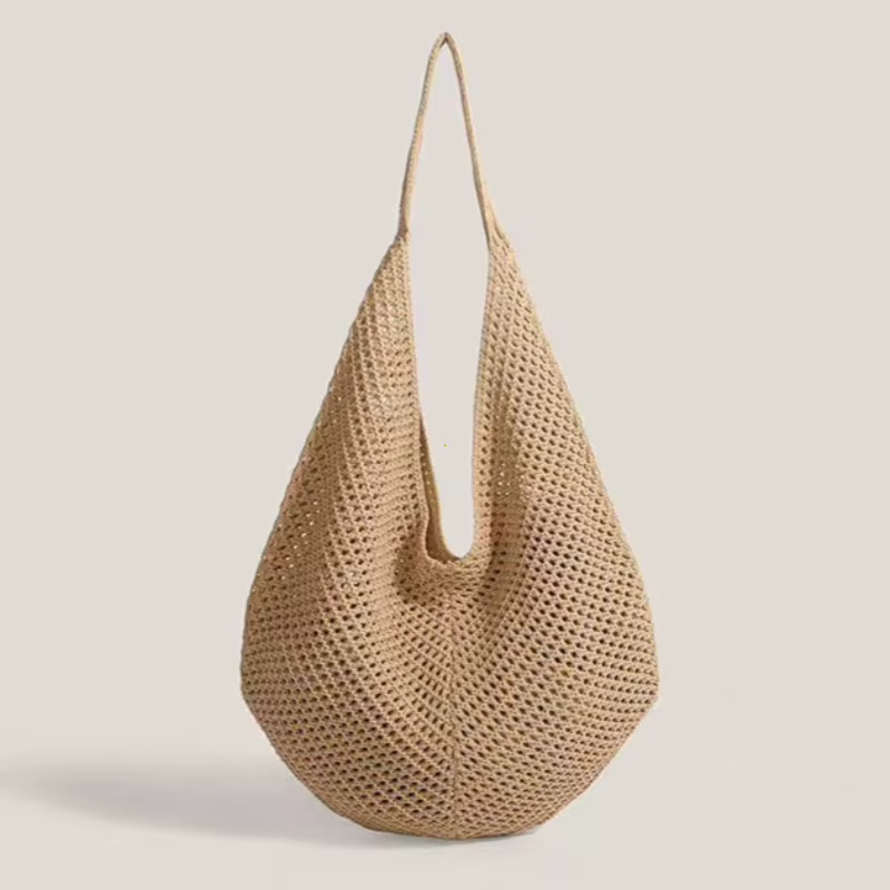 Sacs à bandoulière tissés ajourés grande capacité, sacs sous le bras en tricot, sacs fourre-tout en crochet solide, sacs de plage en maille d'été, sacs à main tendance pour femmes