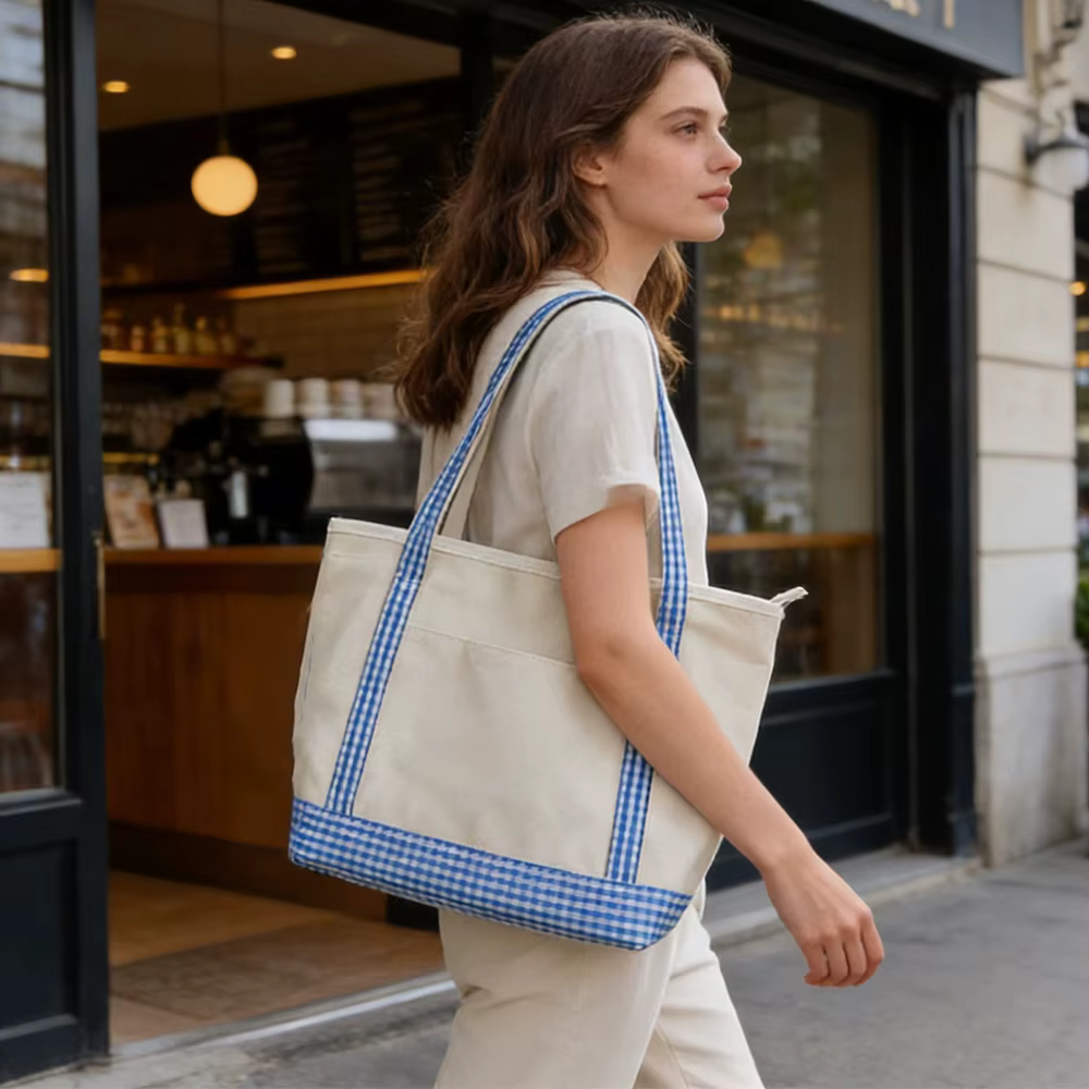 Sac fourre-tout en toile vichy pour femmes