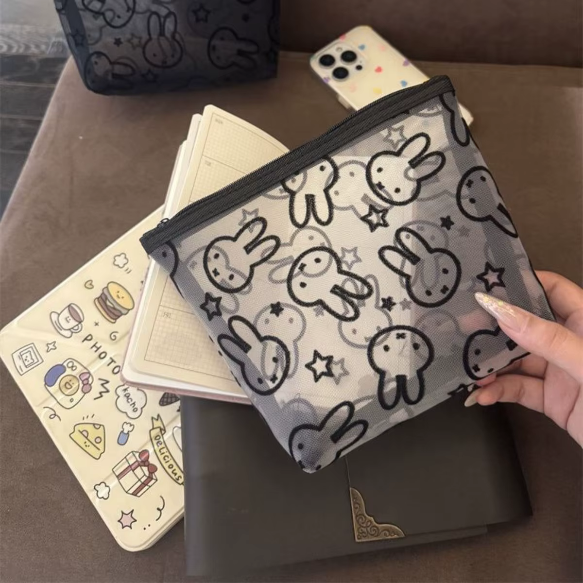 Kawaii Miffy lapin maille sac de maquillage mignon dessin animé