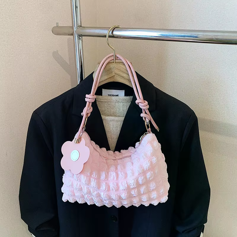 Sac fourre-tout décontracté plissé couleur unie pour femme