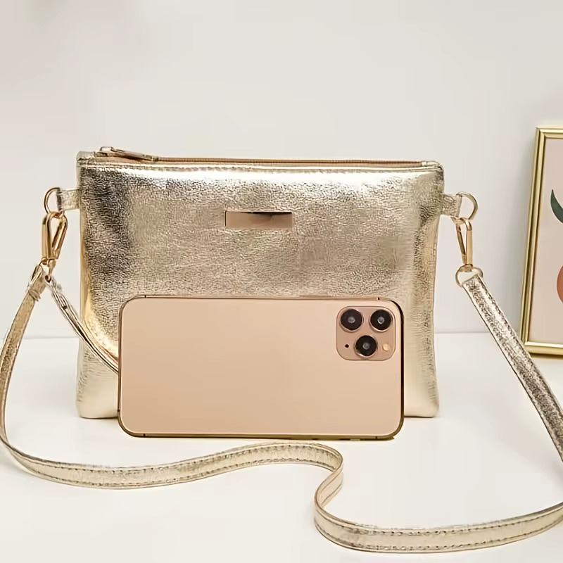 Sac à bandoulière élégant doré brillant