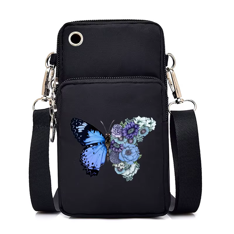Femmes Mini sac de téléphone portable Vintage aquarelle papillon imprimé petits sacs à bandoulière fourre-tout sac à