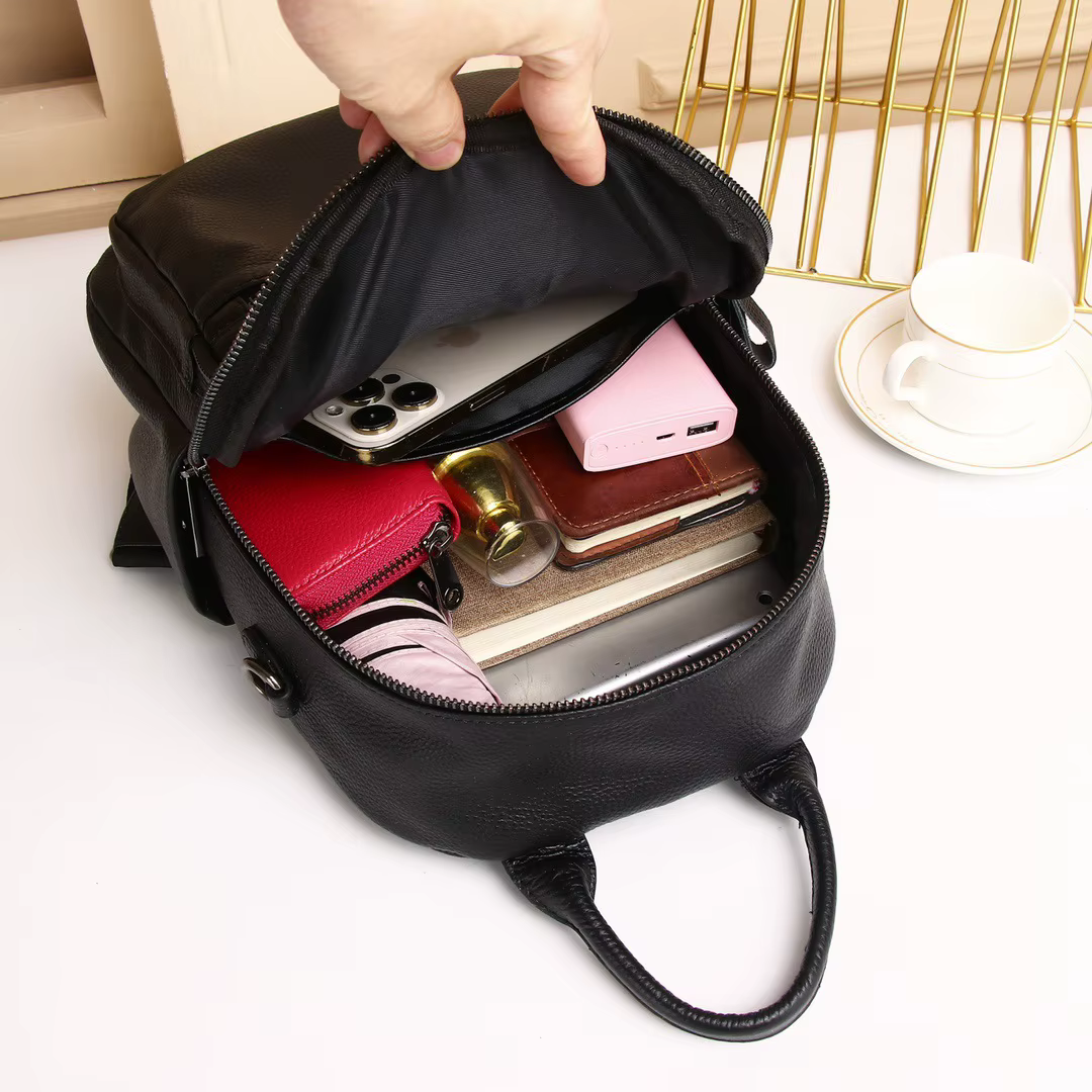 Sac à dos en cuir véritable noir pour femme
