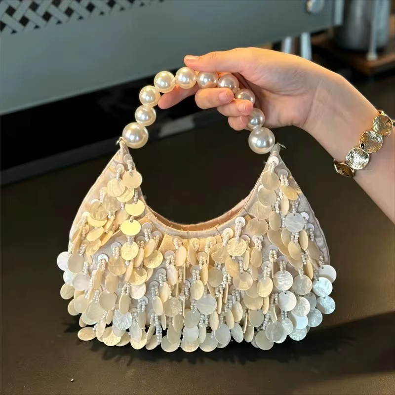 Sac à sequins coquillage fait main pour femme