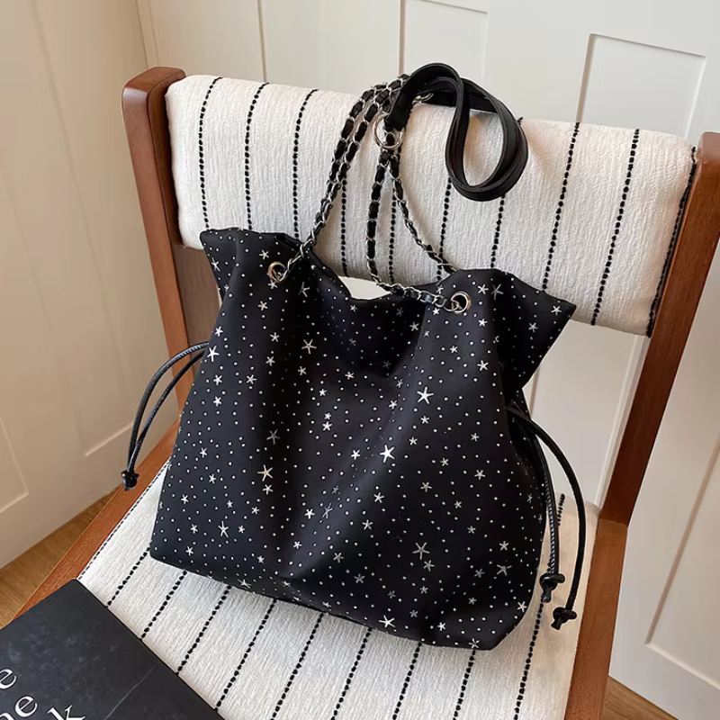 Sac seau à cordon imprimé étoiles pour femmes